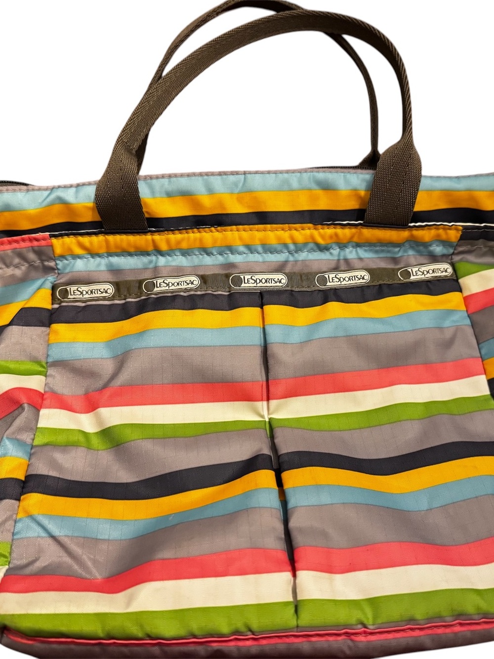LeSportsac Brown-Handled Multicolor Stripe Tote